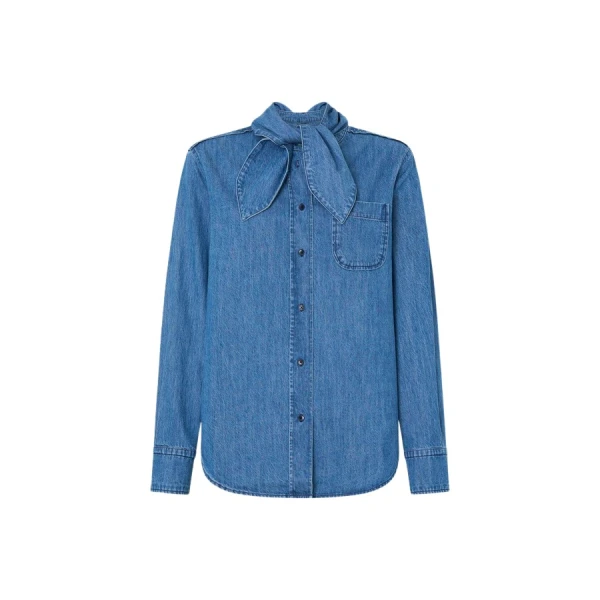 Oroton Denim Tie Neck Shirt - Oroton Tops - Australian Heritage Luxury - Shop at Luxury Shoes 