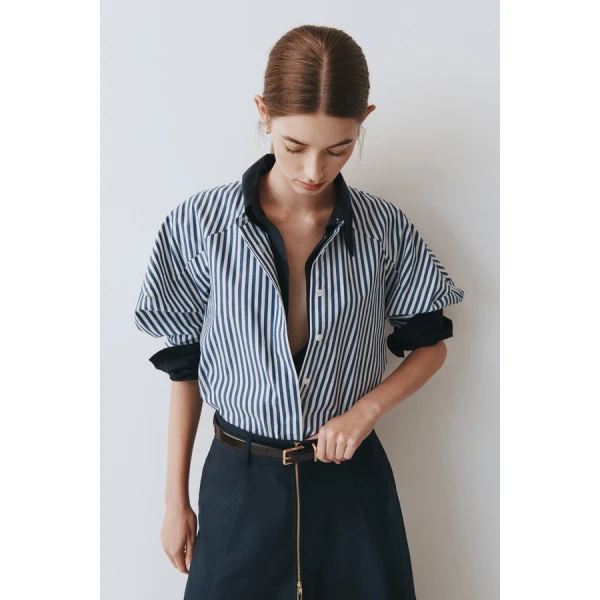 Oroton Sleeve Detail Stripe Shirt - Oroton Tops - Australian Heritage Luxury - Shop at Luxury Shoes 