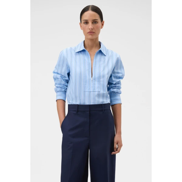 Oroton Yarn Dye Stripe Zip Shirt - Oroton Tops - Australian Heritage Luxury - Shop at Luxury Shoes 