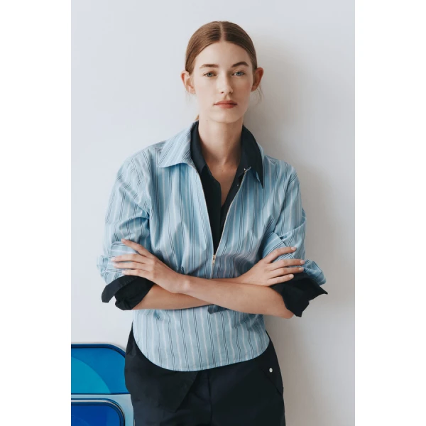 Oroton Yarn Dye Stripe Zip Shirt - Oroton Tops - Australian Heritage Luxury - Shop at Luxury Shoes 