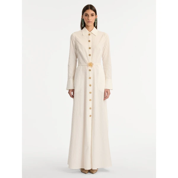 Oscar de la Renta Oscar Chain-Link Cotton Poplin Caftan - Oscar de la Renta Dresses - American Couture - Shop at Luxury Shoes 