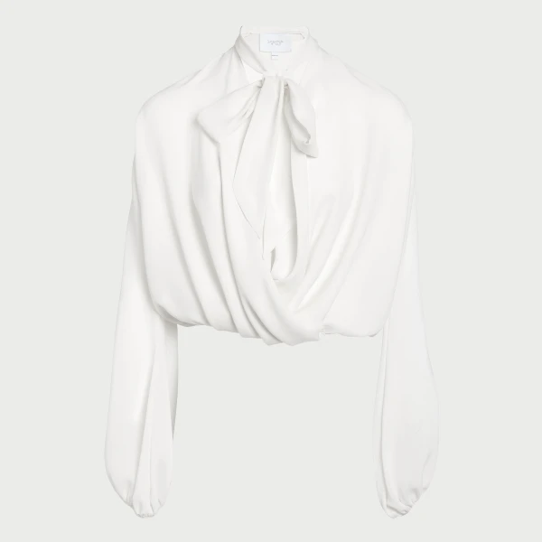 Giambattista Valli Oversize Ivory Self-Tie Neck Silk Blouse - Giambattista Valli Tops - Romantic Couture - Shop at Luxury Shoes 