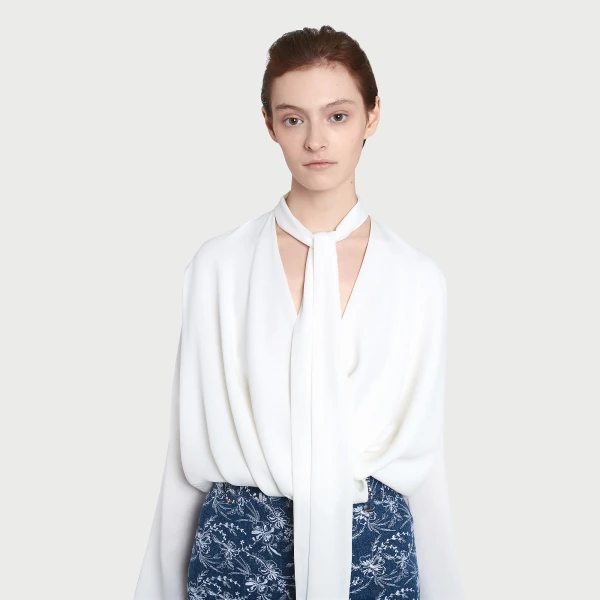 Giambattista Valli Oversize Ivory Self-Tie Neck Silk Blouse - Giambattista Valli Tops - Romantic Couture - Shop at Luxury Shoes 
