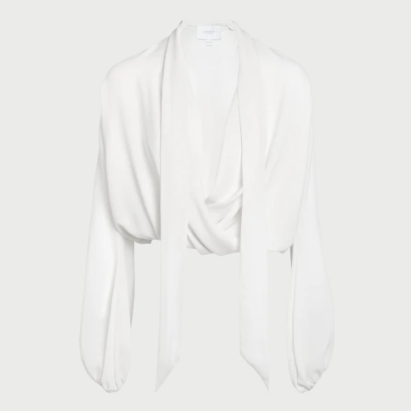 Giambattista Valli Oversize Ivory Self-Tie Neck Silk Blouse - Giambattista Valli Tops - Romantic Couture - Shop at Luxury Shoes 