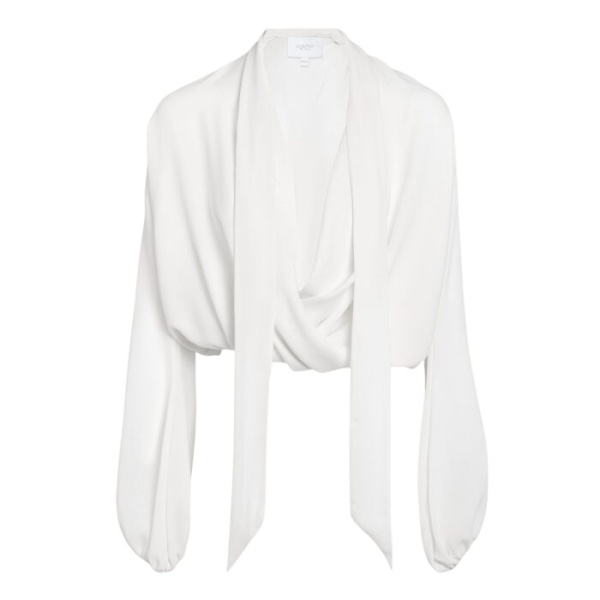 Giambattista Valli Oversize Ivory Self-Tie Neck Silk Blouse - Giambattista Valli Tops - Romantic Couture - Shop at Luxury Shoes 