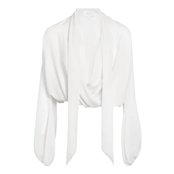 Giambattista Valli Oversize Ivory Self-Tie Neck Silk Blouse - Giambattista Valli Tops - Romantic Couture - Shop at Luxury Shoes 