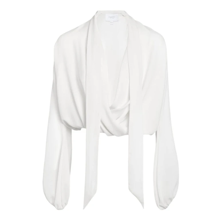Giambattista Valli Oversize Ivory Self-Tie Neck Silk Blouse - Giambattista Valli Tops - Romantic Couture - Shop at Luxury Shoes 