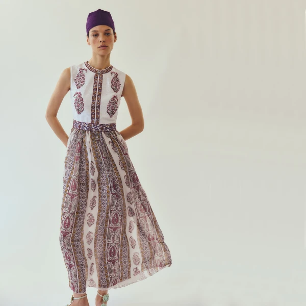 Giambattista Valli Paisley Midi Dress In Two Fabrics - Giambattista Valli Dresses - Romantic Couture - Shop at Luxury Shoes 