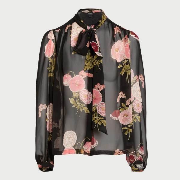 Giambattista Valli Pansies Black Silk Blouse - Giambattista Valli Tops - Romantic Couture - Shop at Luxury Shoes 