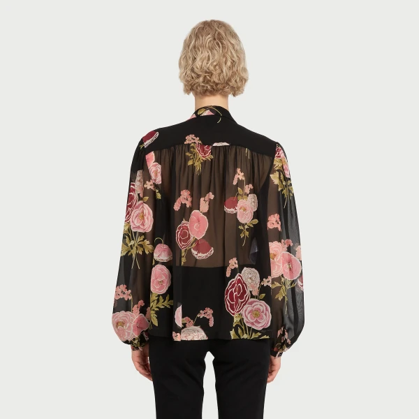 Giambattista Valli Pansies Black Silk Blouse - Giambattista Valli Tops - Romantic Couture - Shop at Luxury Shoes 