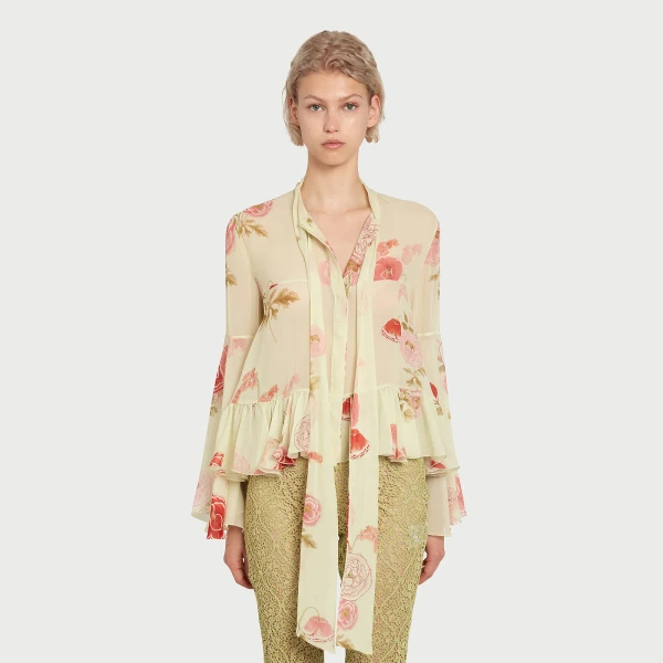 Giambattista Valli Pansies Pink Silk Blouse - Giambattista Valli Tops - Romantic Couture - Shop at Luxury Shoes 