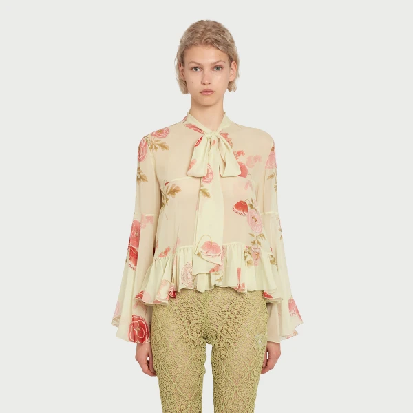 Giambattista Valli Pansies Pink Silk Blouse - Giambattista Valli Tops - Romantic Couture - Shop at Luxury Shoes 