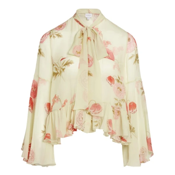 Giambattista Valli Pansies Pink Silk Blouse - Giambattista Valli Tops - Romantic Couture - Shop at Luxury Shoes 