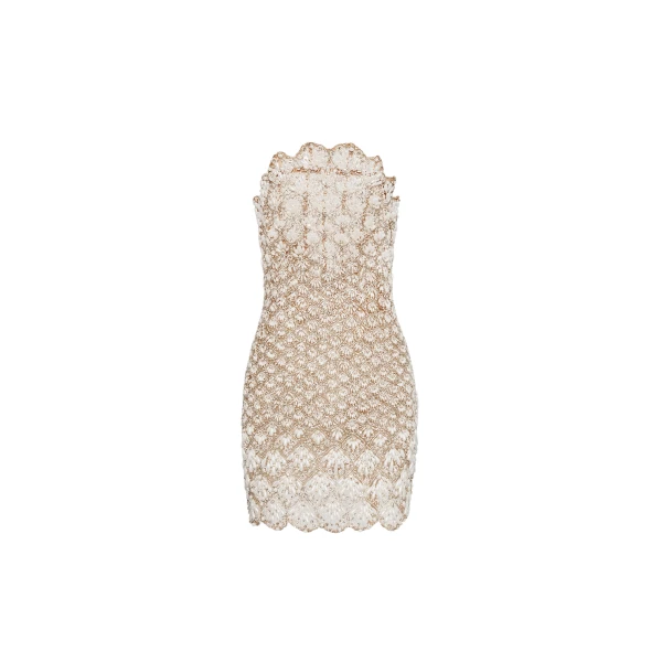 Oscar de la Renta Pearl Embroidered Scallop Dress - Oscar de la Renta Dresses - American Couture - Shop at Luxury Shoes 
