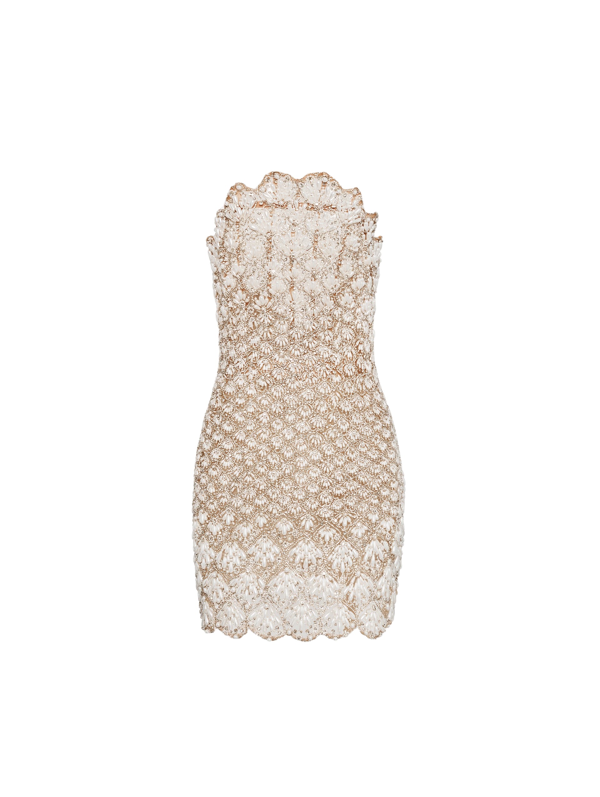 Oscar de la Renta Pearl Embroidered Scallop Dress - Oscar de la Renta Dresses - American Couture - Shop at Luxury Shoes 