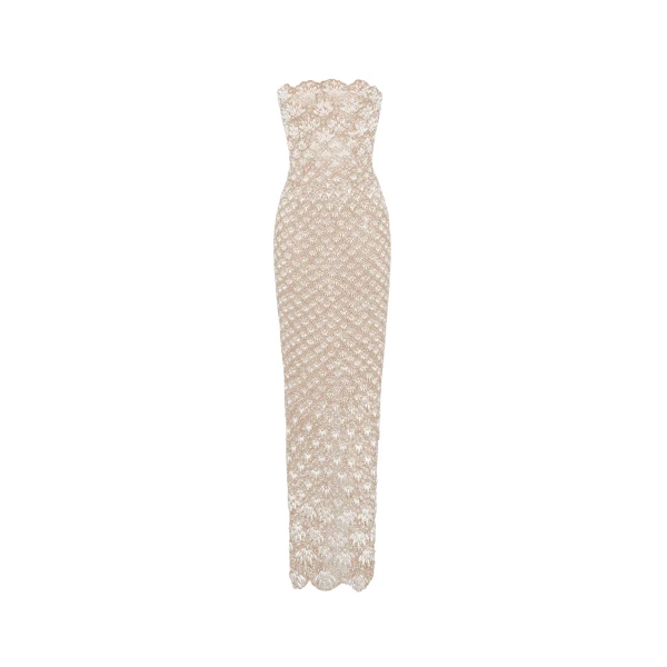 Oscar de la Renta Pearl Embroidered Scallop Gown - Oscar de la Renta Dresses - American Couture - Shop at Luxury Shoes 