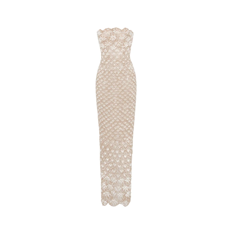 Oscar de la Renta Pearl Embroidered Scallop Gown - Oscar de la Renta Dresses - American Couture - Shop at Luxury Shoes 