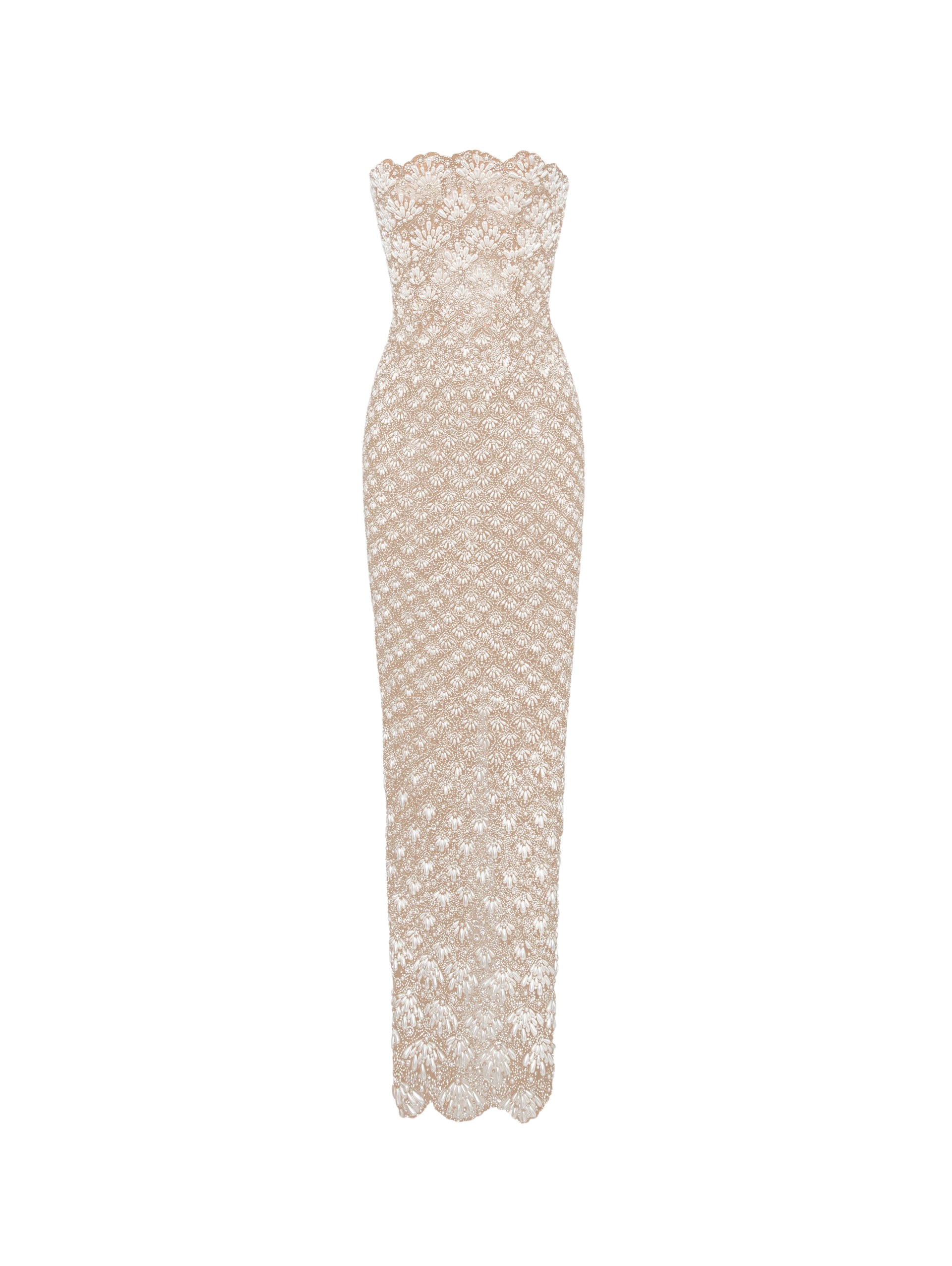 Oscar de la Renta Pearl Embroidered Scallop Gown - Oscar de la Renta Dresses - American Couture - Shop at Luxury Shoes 