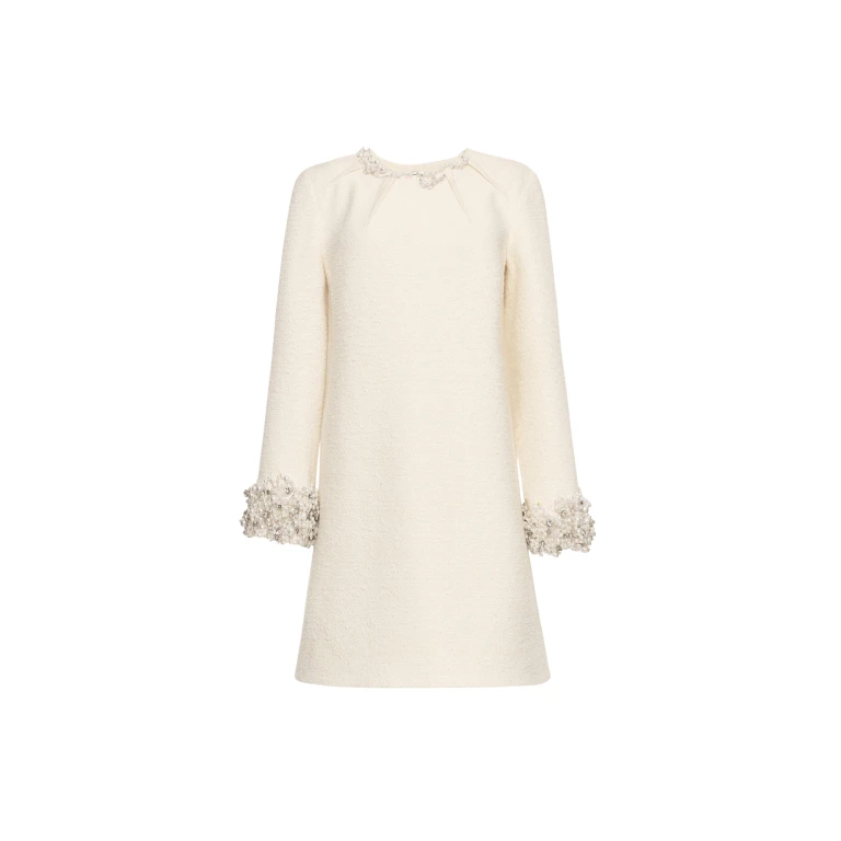 Oscar de la Renta Pearl Embroidered Tweed Shift Dress - Oscar de la Renta Dresses - American Couture - Shop at Luxury Shoes 