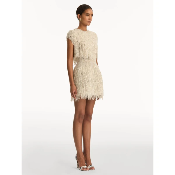 Oscar de la Renta Pearl Fringe Cocktail Dress - Oscar de la Renta Dresses - American Couture - Shop at Luxury Shoes 