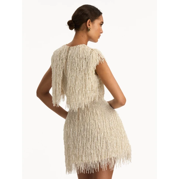 Oscar de la Renta Pearl Fringe Cocktail Dress - Oscar de la Renta Dresses - American Couture - Shop at Luxury Shoes 