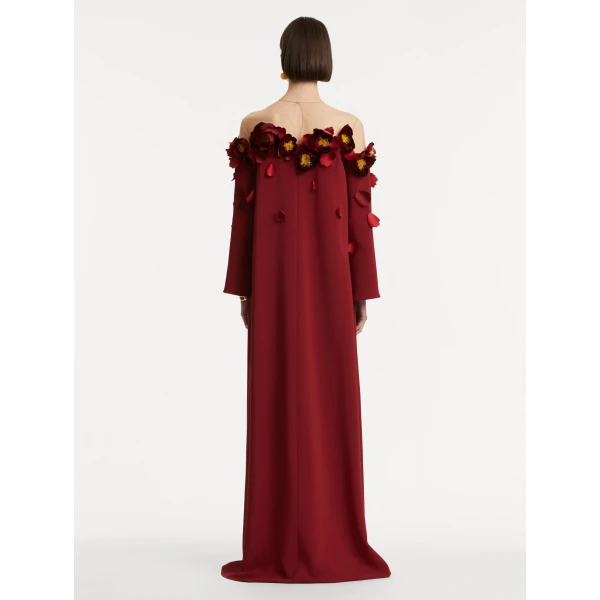 Oscar de la Renta Peony Appliqué Illusion Neck Caftan - Oscar de la Renta Dresses - American Couture - Shop at Luxury Shoes 