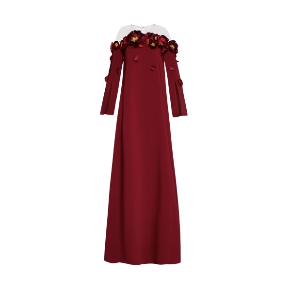 Oscar de la Renta Peony Appliqué Illusion Neck Caftan - Oscar de la Renta Dresses - American Couture - Shop at Luxury Shoes 