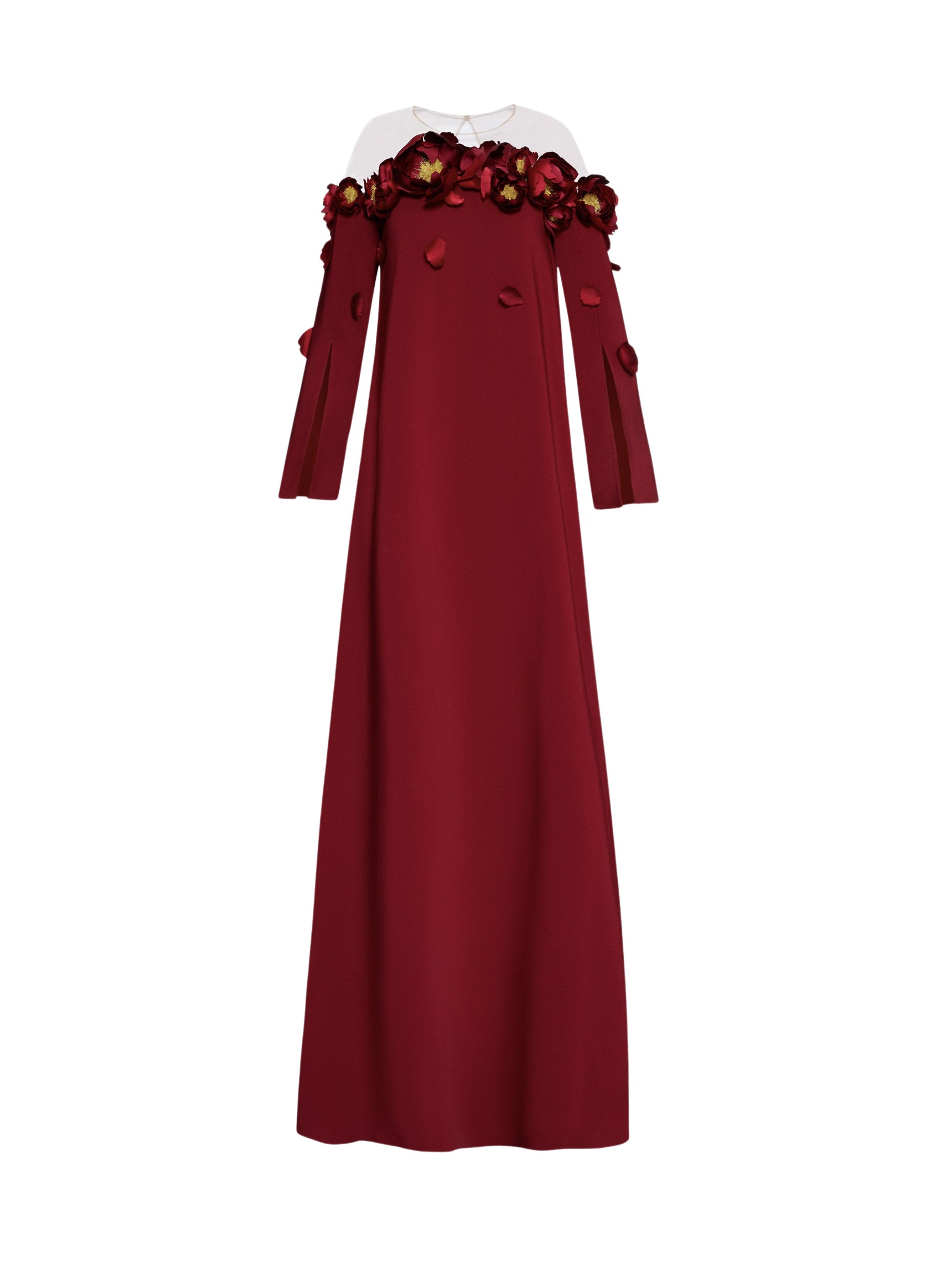 Oscar de la Renta Peony Appliqué Illusion Neck Caftan - Oscar de la Renta Dresses - American Couture - Shop at Luxury Shoes 