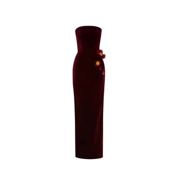 Oscar de la Renta Peony Appliqué Velvet Gown - Oscar de la Renta Dresses - American Couture - Shop at Luxury Shoes 
