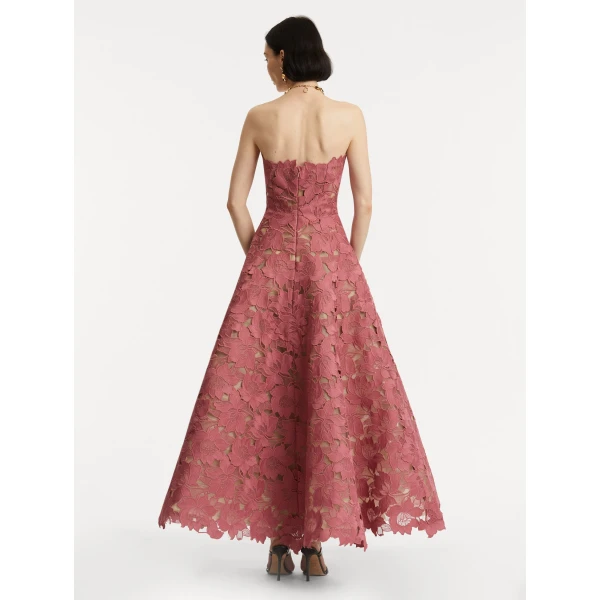 Oscar de la Renta Peony Guipure Tea Length Gown - Oscar de la Renta Dresses - American Couture - Shop at Luxury Shoes 