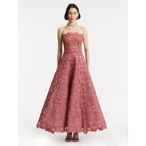 Oscar de la Renta Peony Guipure Tea Length Gown - Oscar de la Renta Dresses - American Couture - Shop at Luxury Shoes 