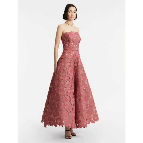 Oscar de la Renta Peony Guipure Tea Length Gown - Oscar de la Renta Dresses - American Couture - Shop at Luxury Shoes 