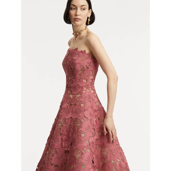 Oscar de la Renta Peony Guipure Tea Length Gown - Oscar de la Renta Dresses - American Couture - Shop at Luxury Shoes 
