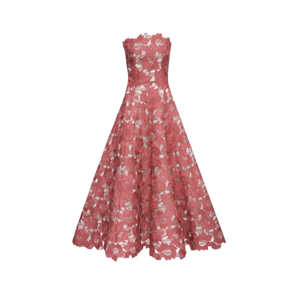 Oscar de la Renta Peony Guipure Tea Length Gown - Oscar de la Renta Dresses - American Couture - Shop at Luxury Shoes 