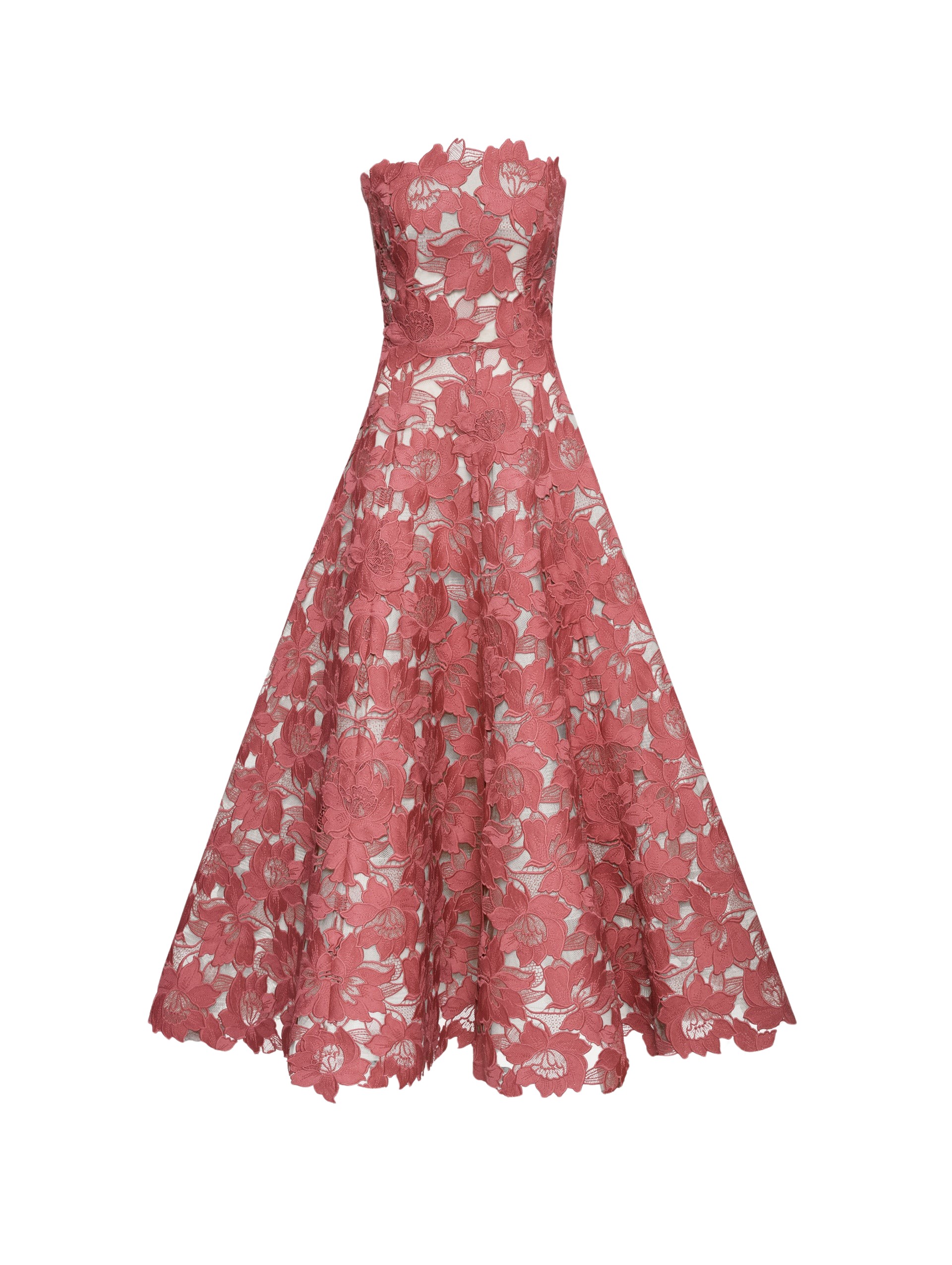 Oscar de la Renta Peony Guipure Tea Length Gown - Oscar de la Renta Dresses - American Couture - Shop at Luxury Shoes 