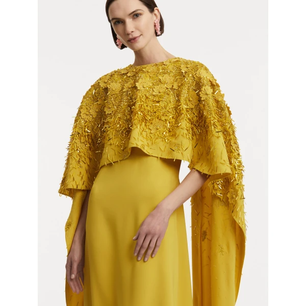 Oscar de la Renta Peony Sequin and Raffia Embroidered Caftan - Oscar de la Renta Dresses - American Couture - Shop at Luxury Shoes 
