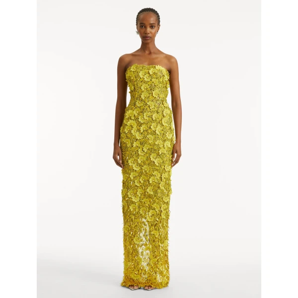 Oscar de la Renta Peony Sequin and Raffia Embroidered Gown - Oscar de la Renta Dresses - American Couture - Shop at Luxury Shoes 