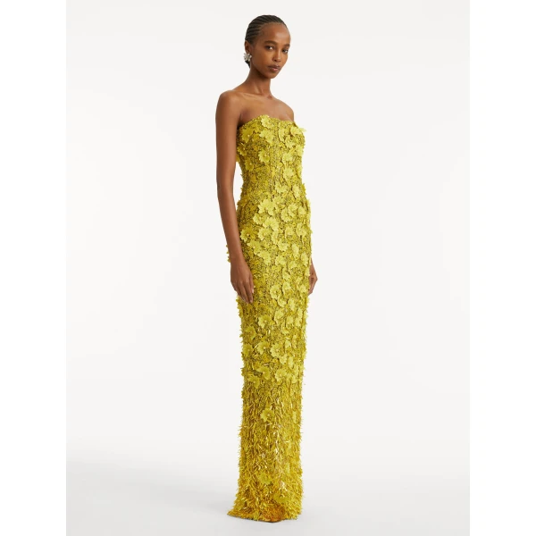 Oscar de la Renta Peony Sequin and Raffia Embroidered Gown - Oscar de la Renta Dresses - American Couture - Shop at Luxury Shoes 