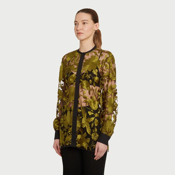 Giambattista Valli Peridot Chimera Shawl Tulle Blouse - Giambattista Valli Tops - Romantic Couture - Shop at Luxury Shoes 