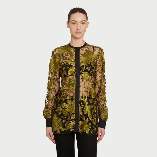 Giambattista Valli Peridot Chimera Shawl Tulle Blouse - Giambattista Valli Tops - Romantic Couture - Shop at Luxury Shoes 