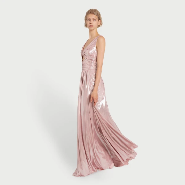 Giambattista Valli Pink Dress In Liquid Jersey With Crossover Draping - Giambattista Valli Dresses - Romantic Couture - Shop at Luxury Shoes 