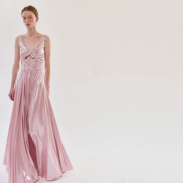 Giambattista Valli Pink Dress In Liquid Jersey With Crossover Draping - Giambattista Valli Dresses - Romantic Couture - Shop at Luxury Shoes 
