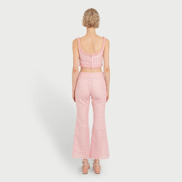 Giambattista Valli Pink Floral Macramé Pants - Giambattista Valli Pants - Romantic Couture - Shop at Luxury Shoes 