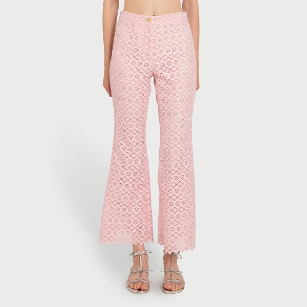 Giambattista Valli Pink Floral Macramé Pants - Giambattista Valli Pants - Romantic Couture - Shop at Luxury Shoes 