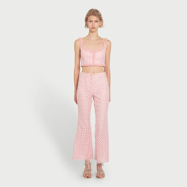 Giambattista Valli Pink Floral Macramé Pants - Giambattista Valli Pants - Romantic Couture - Shop at Luxury Shoes 