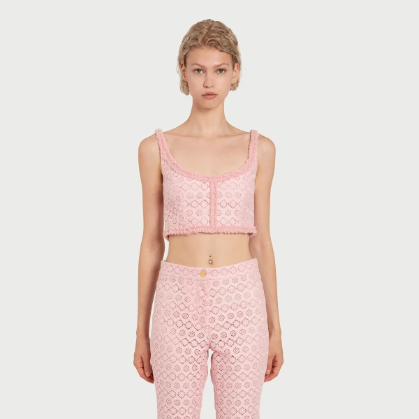 Giambattista Valli Pink Floral Macramé Top - Giambattista Valli Tops - Romantic Couture - Shop at Luxury Shoes 