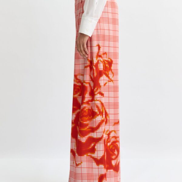 Essentiel Antwerp Pink and red checked wide-leg pants with placed print, view 4