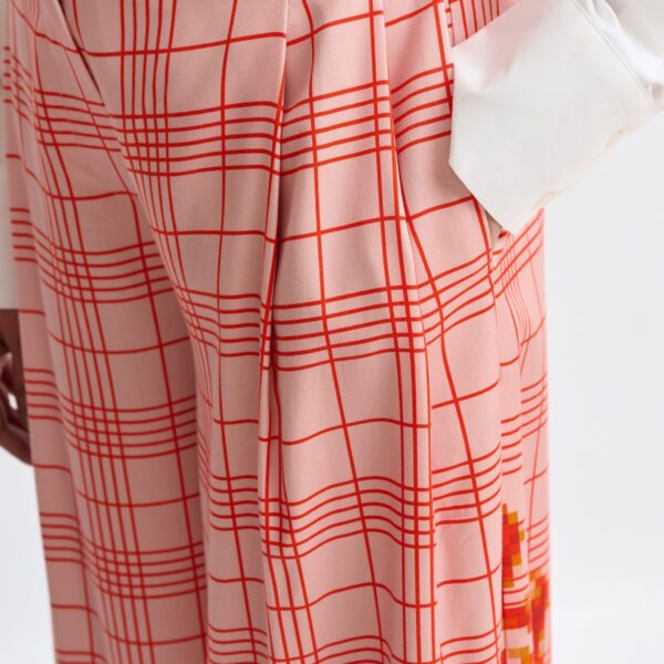 Essentiel Antwerp Pink and red checked wide-leg pants with placed print, view 5
