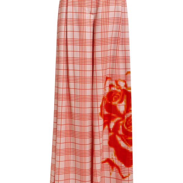 Essentiel Antwerp Pink and red checked wide-leg pants with placed print