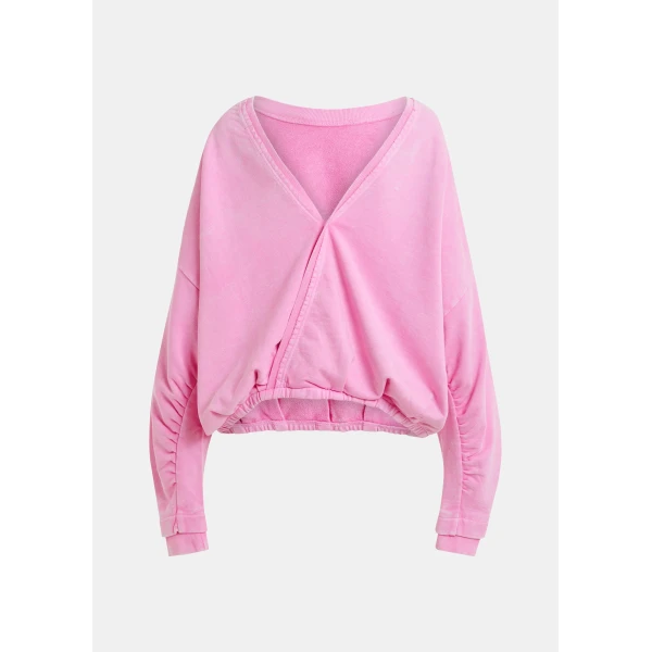Essentiel Antwerp Pink cropped cotton sweatshirt with wrapback detail - Essentiel Antwerp Shirts - Colorful Belgian Design - Shop at Luxury Shoes 